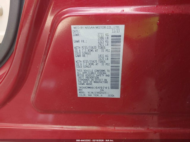 Nissan Pathfinder Platinum 2014 5N1AR2MMXEC649745 Image 9