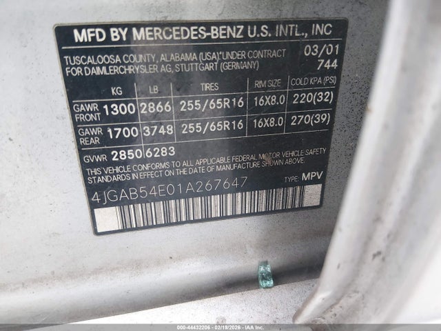 2001 Mercedes-benz Ml 320 მანქანა იყიდება აუქციონზე, vin: 4JGAB54E01A267647, აუქციონის ნომერი: 44432206