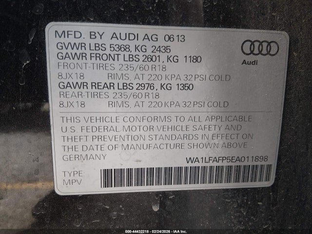 Aukcja sprzedaży 2014 Audi Q5 2.0t Premium, vin: WA1LFAFP5EA011898, numer aukcji: 44432218