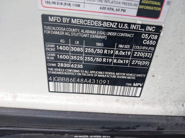 Aukcja sprzedaży 2008 Mercedes-benz Ml 350 4matic, vin: 4JGBB86E48A431091, numer aukcji: 44432235