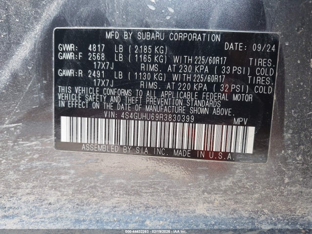 44432263 :رقم المزاد ، 4S4GUHU69R3830399 vin ، 2024 Subaru Crosstrek Wilderness مزاد بيع