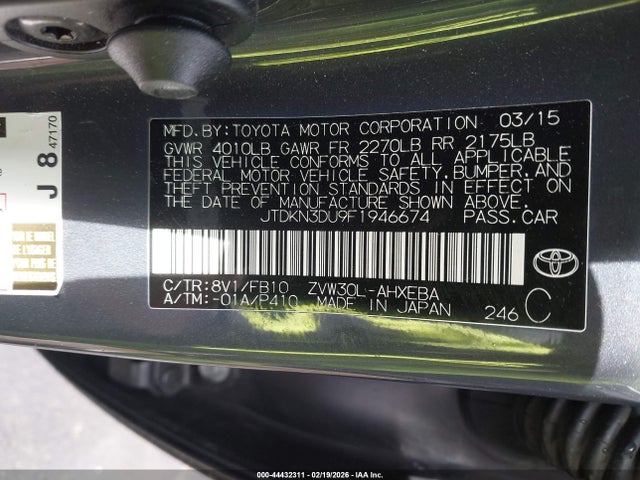 2015 TOYOTA PRIUS JTDKN3DU9F1946674 Photo 8