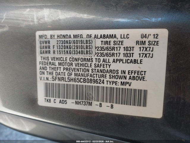 2012 HONDA ODYSSEY 5FNRL5H65CB089624 Photo 8