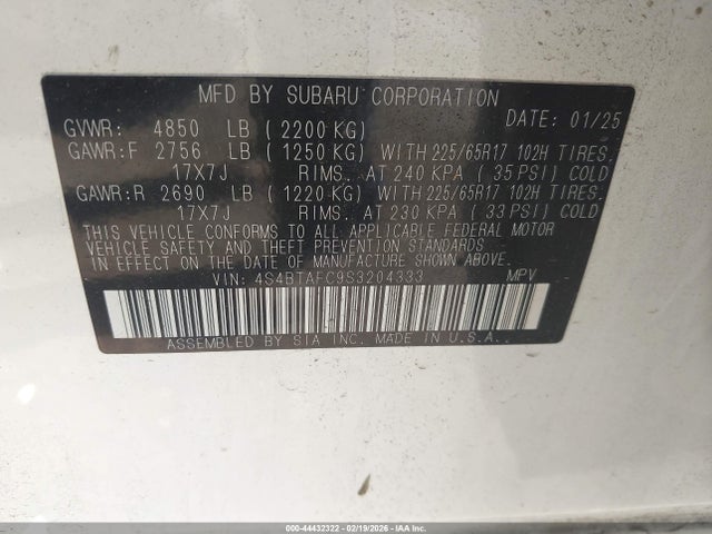 Продаж на аукціоні авто 2025 Subaru Outback Premium, vin: 4S4BTAFC9S3204333, номер лоту: 44432322