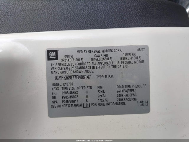 2007 CADILLAC ESCALADE 1GYFK63877R408147 Photo 8