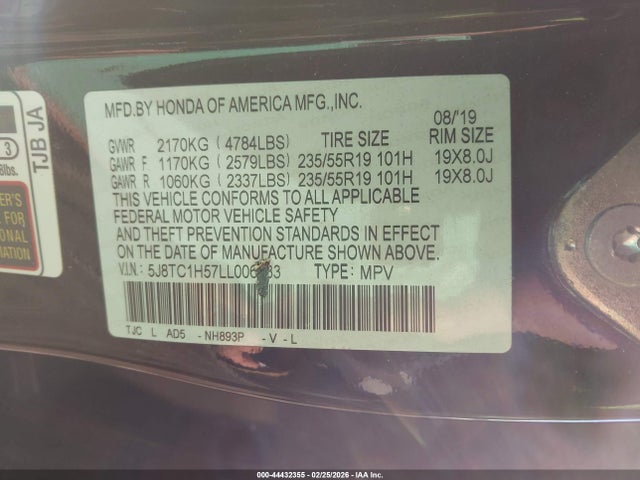 2020 Acura Rdx Technology Package მანქანა იყიდება აუქციონზე, vin: 5J8TC1H57LL006733, აუქციონის ნომერი: 44432355