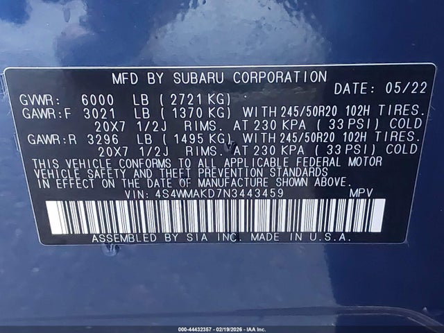 2022 SUBARU ASCENT 4S4WMAKD7N3443459 Photo 8