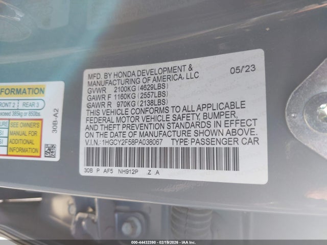 Aukcja sprzedaży 2023 Honda Accord Hybrid Sport, vin: 1HGCY2F58PA038067, numer aukcji: 44432390
