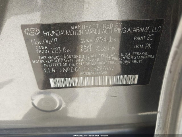 5NPD84LF7JH297659 Hyundai ELANTRA SEL