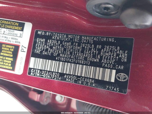 4T1BD1FK2FU168313 Toyota Camry Hybrid Xle