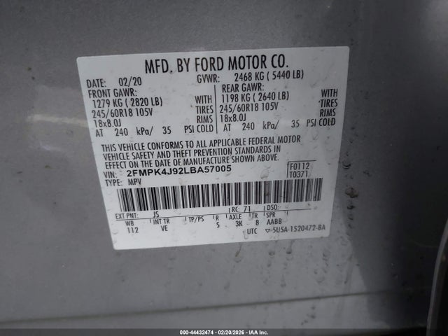 Ford EDGE SEL 2020 2FMPK4J92LBA57005 Image 9