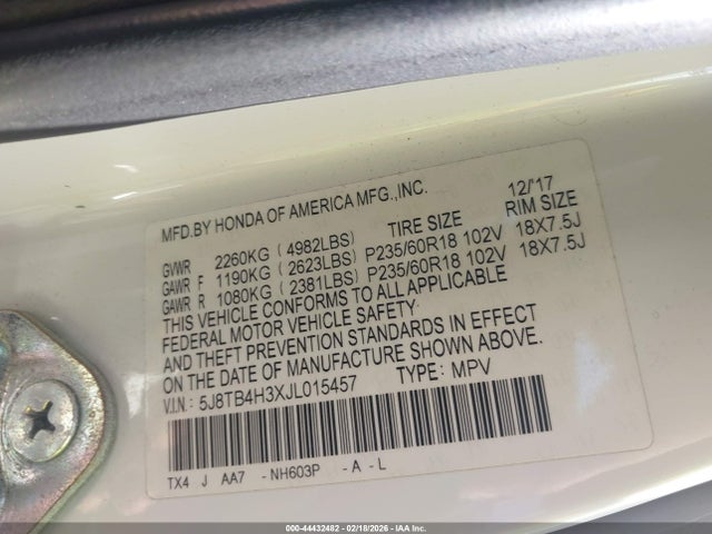 Продаж на аукціоні авто 2018 Acura Rdx Acurawatch Plus Package, vin: 5J8TB4H3XJL015457, номер лоту: 44432482