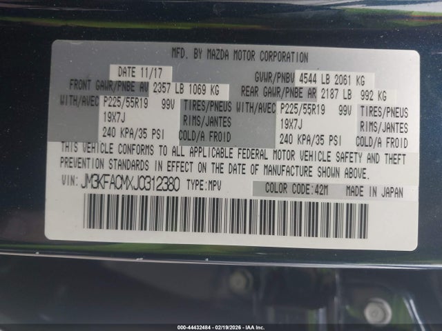 44432484 :رقم المزاد ، JM3KFACMXJ0312380 vin ، 2018 Mazda Cx-5 Touring مزاد بيع