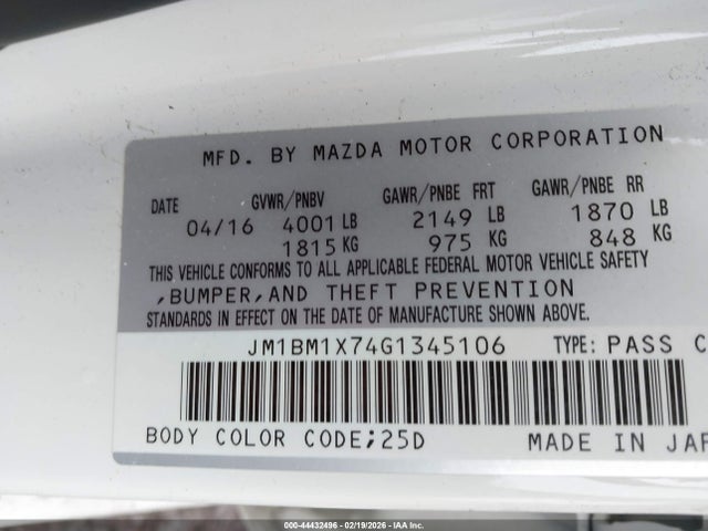 Aukcja sprzedaży 2016 Mazda Mazda3 I Grand Touring, vin: JM1BM1X74G1345106, numer aukcji: 44432496