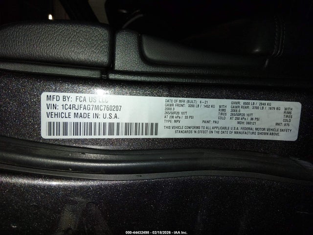 Aukcja sprzedaży 2021 Jeep Grand Cherokee Laredo X 4x4, vin: 1C4RJFAG7MC760207, numer aukcji: 44432498