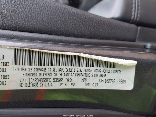 44432518 :رقم المزاد ، 1C4RDHDG9FC193502 vin ، 2015 Dodge Durango Limited مزاد بيع