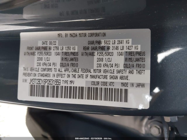 44432543 :رقم المزاد ، JM3TCBDY8P0631659 vin ، 2023 Mazda Cx-9 Carbon Edition مزاد بيع