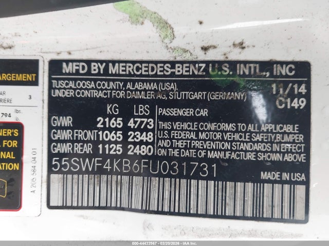 Продажа на аукционе авто 2015 Mercedes-benz C 300 4matic, vin: 55SWF4KB6FU031731, номер лота: 44432567
