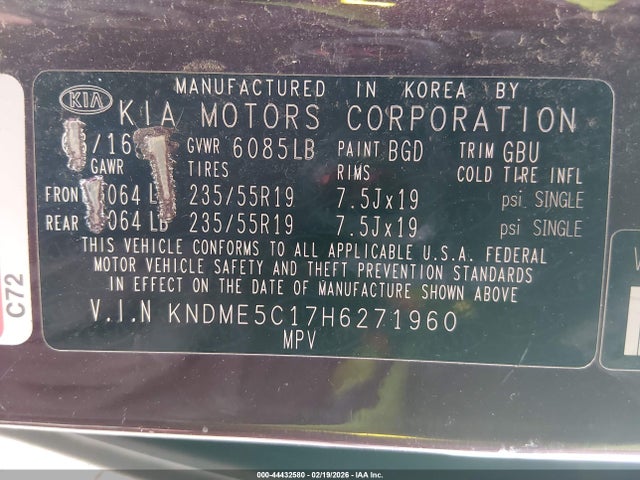 KNDME5C17H6271960 KIA Sedona Sx Luxury