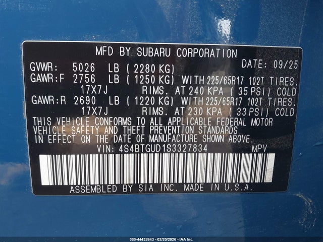4S4BTGUD1S3327834 Subaru Outback Wilderness