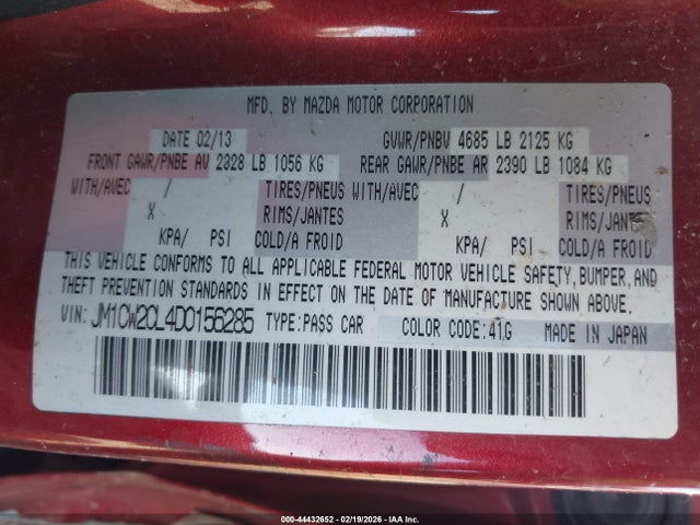 Aukcja sprzedaży 2013 Mazda Mazda5 Touring, vin: JM1CW2CL4D0156285, numer aukcji: 44432652