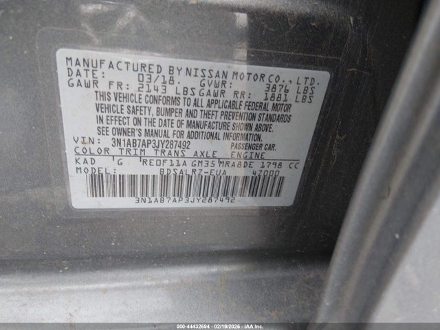 3N1AB7AP3JY287492 Nissan SENTRA SR