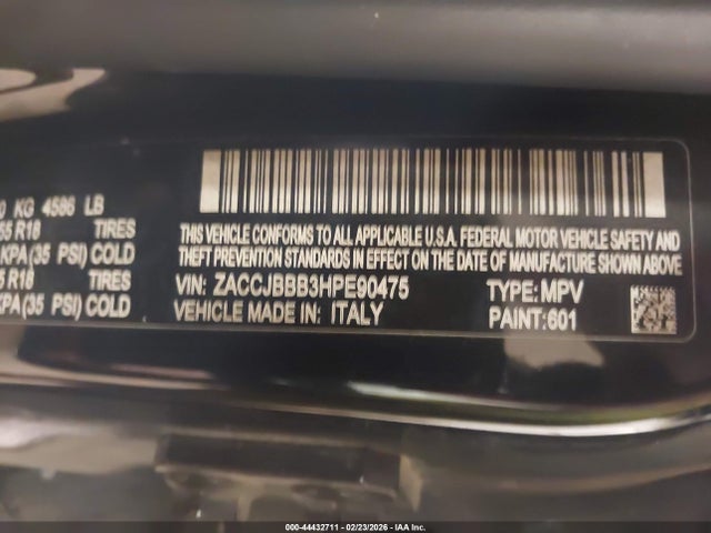Aukcja sprzedaży 2017 Jeep Renegade Altitude 4x4, vin: ZACCJBBB3HPE90475, numer aukcji: 44432711