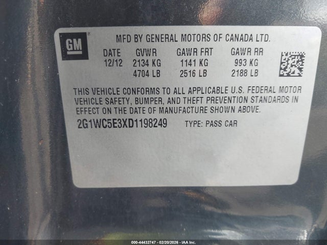 Aukcja sprzedaży 2013 Chevrolet Impala Ltz, vin: 2G1WC5E3XD1198249, numer aukcji: 44432747