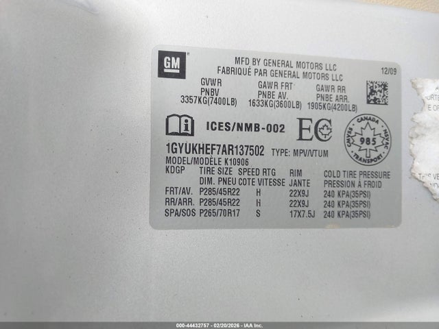 2010 CADILLAC ESCALADE ESV 1GYUKHEF7AR137502 Photo 8