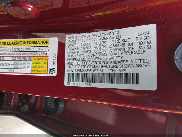 44432820 :رقم المزاد ، 5J6RS6H80RL037134 vin ، 2024 Honda Cr-v Hybrid Sport-l مزاد بيع