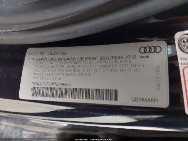 44432827 :رقم المزاد ، WAUGFAFC4FN039395 vin ، 2015 Audi A6 2.0t Premium مزاد بيع