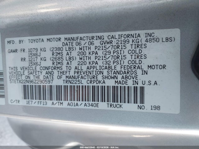 2006 TOYOTA TACOMA 5TETX22N96Z290597 Photo 8