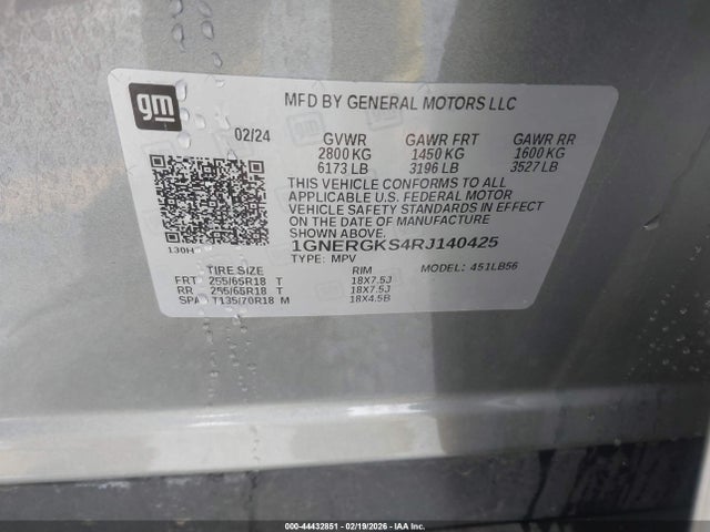 1GNERGKS4RJ140425 Chevrolet Traverse Fwd Lt