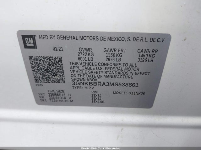 Aukcja sprzedaży 2021 Chevrolet Blazer Fwd 1lt, vin: 3GNKBBRA3MS538661, numer aukcji: 44432864
