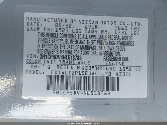 3N1CP5DV4NL518783 Nissan Kicks Sr Xtronic Cvt