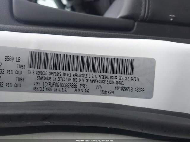 44432901 :رقم المزاد ، 1C4RJFAG1KC687896 vin ، 2019 Jeep Grand Cherokee Laredo E 4x4 مزاد بيع