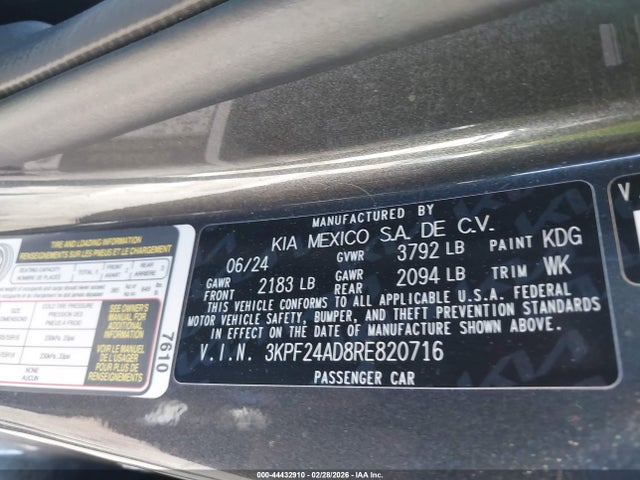 Aukcja sprzedaży 2024 Kia Forte Lxs, vin: 3KPF24AD8RE820716, numer aukcji: 44432910
