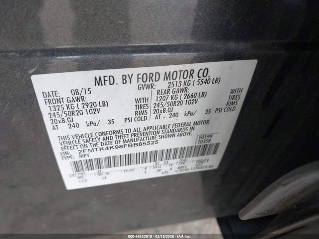 2015 Ford Edge Titanium მანქანა იყიდება აუქციონზე, vin: 2FMTK4K98FBB85525, აუქციონის ნომერი: 44432919