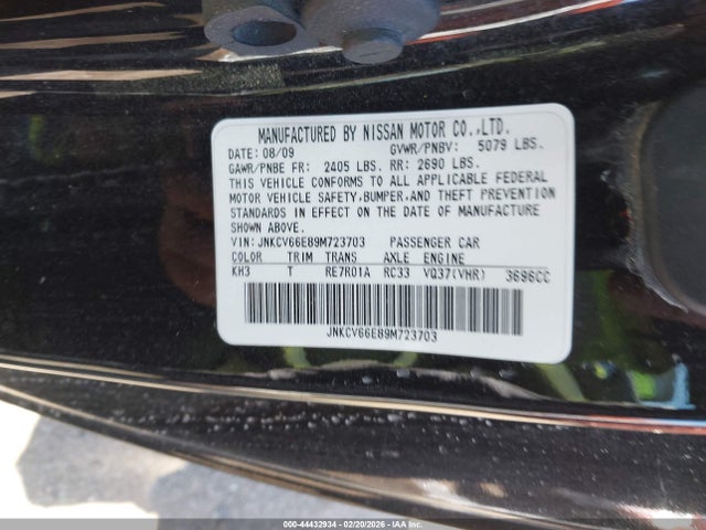 2009 Infiniti G37 მანქანა იყიდება აუქციონზე, vin: JNKCV66E89M723703, აუქციონის ნომერი: 44432934