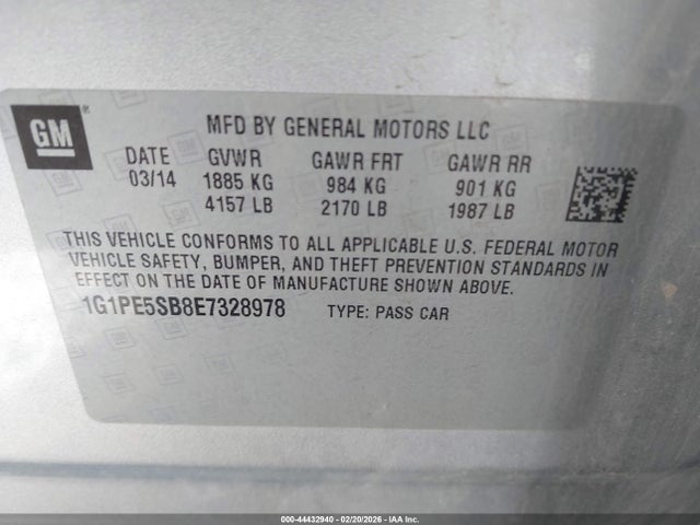 1G1PE5SB8E7328978 Chevrolet Cruze 2lt Auto