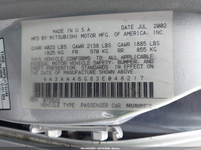 2003 MITSUBISHI GALANT 4A3AA46G83E048217 Photo 8