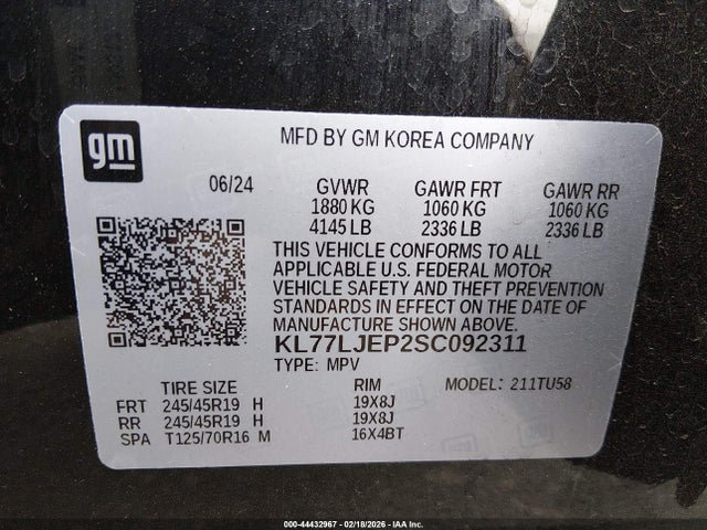 KL77LJEP2SC092311 Chevrolet Trax Fwd 2rs