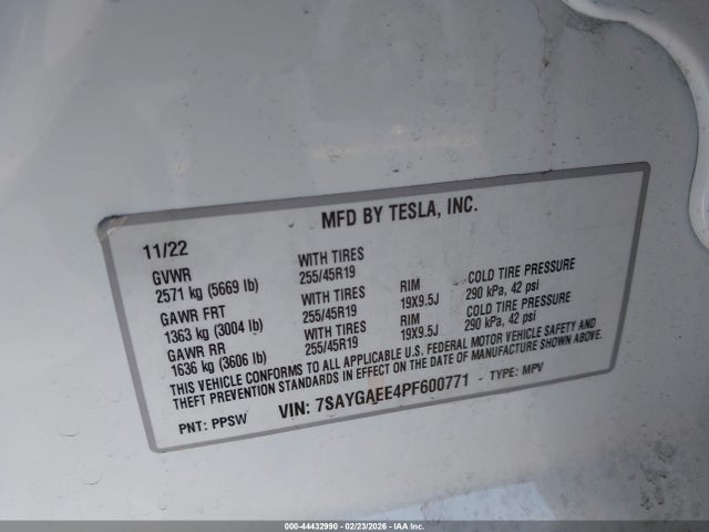 Aukcja sprzedaży 2023 Tesla Model Y Awd/long Range Dual Motor All-wheel Drive, vin: 7SAYGAEE4PF600771, numer aukcji: 44432990