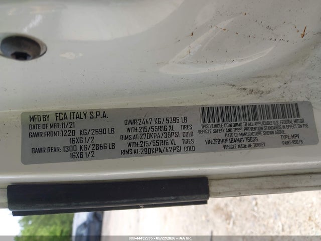 Продажа на аукционе авто 2021 Ram Promaster City Tradesman, vin: ZFBHRFAB4M6V76059, номер лота: 44432995