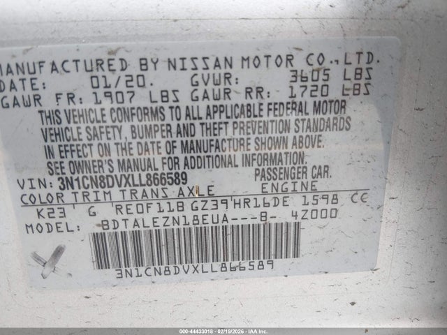 Nissan Versa S Xtronic Cvt 2020 3N1CN8DVXLL866589 Image 9