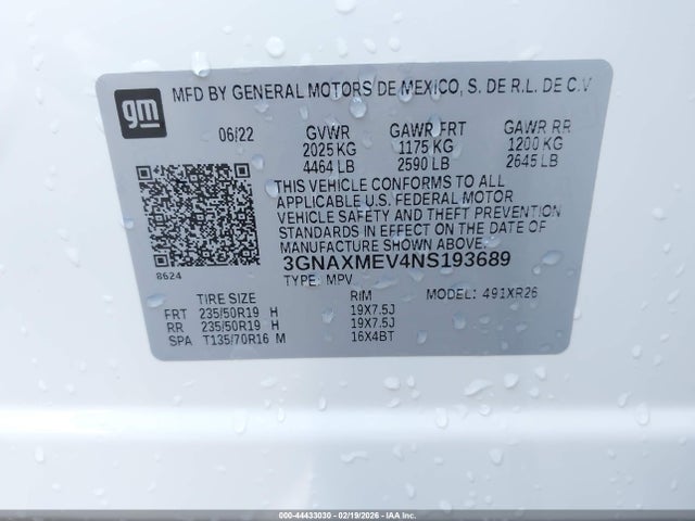 Aukcja sprzedaży 2022 Chevrolet Equinox Fwd Rs, vin: 3GNAXMEV4NS193689, numer aukcji: 44433030