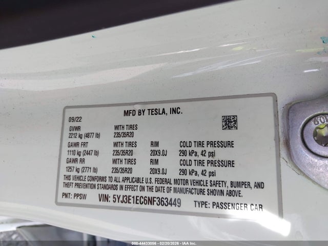 2022 TESLA MODEL 3 5YJ3E1EC6NF363449 Photo 8