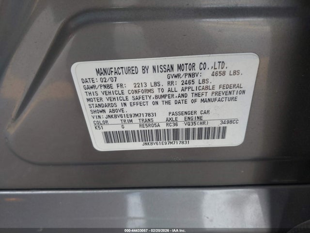 Продажа на аукционе авто 2007 Infiniti G35 Sport, vin: JNKBV61E97M717831, номер лота: 44433057