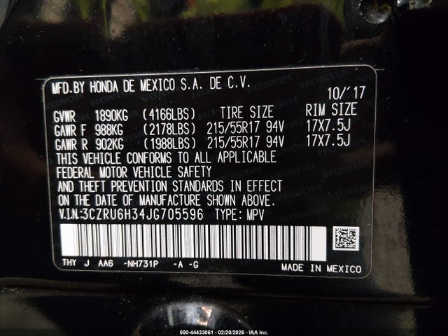 3CZRU6H34JG705596 Honda HR-V LX