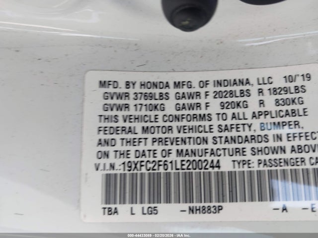 Honda Civic Lx 2020 19XFC2F61LE200244 Image 9